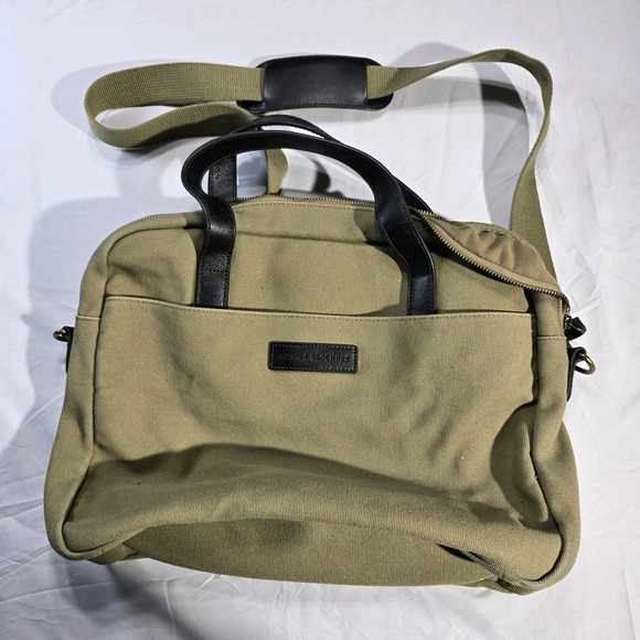 Brooks Brothers Canvas Leather Tan Shoulder Strap office / Travel Bag brown - Picture 3 of 10